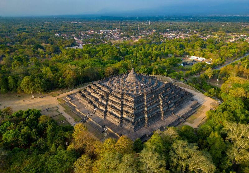 Established,Aerial,View,Of,Borobudur,Temple.,The,Famous,Buddhist,Temple,