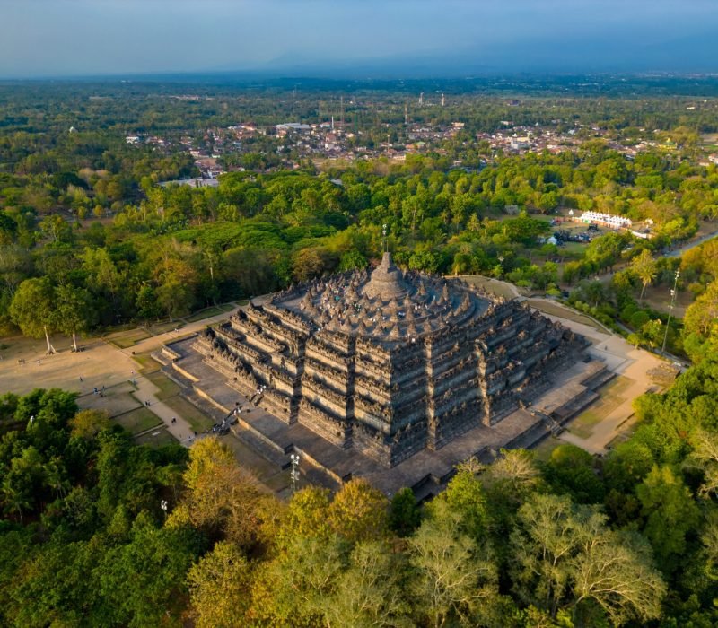 Established,Aerial,View,Of,Borobudur,Temple.,The,Famous,Buddhist,Temple,