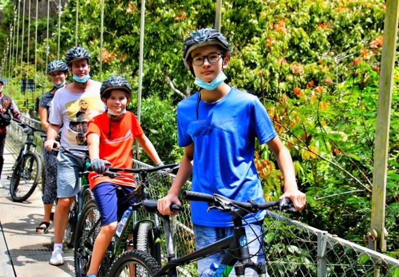 cycling cross the bridge
