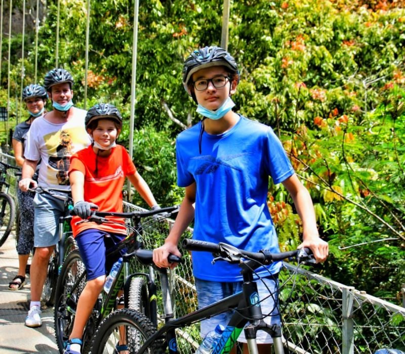 cycling cross the bridge