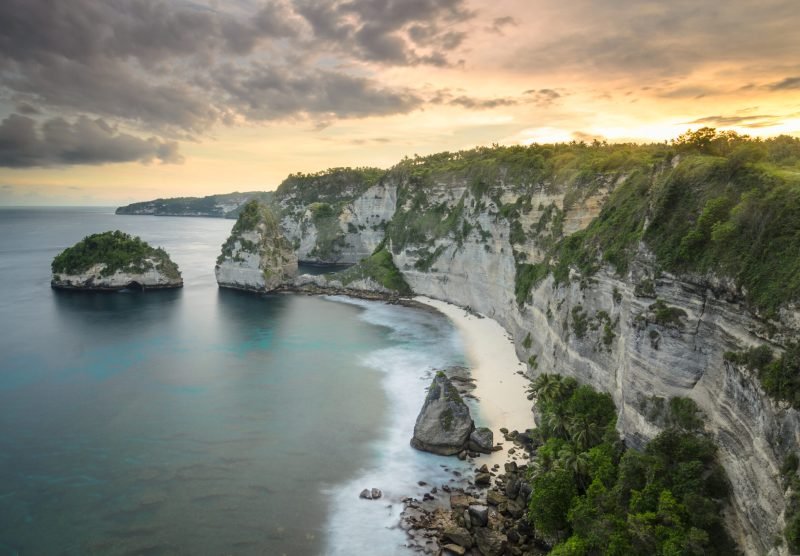 beautiful afternoon scenery at nusa penida cliff, bali
