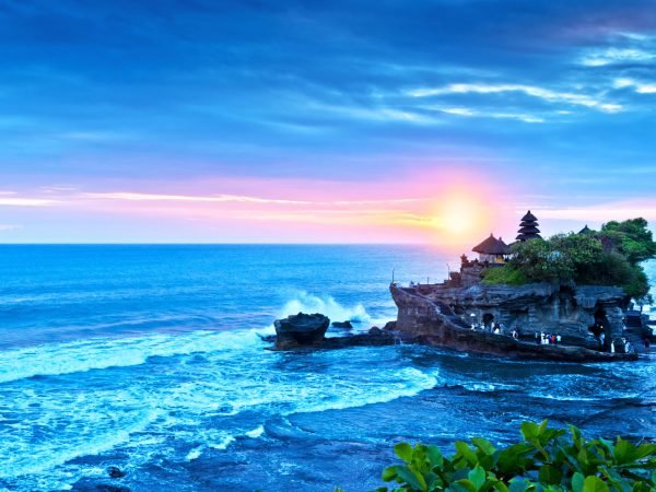 Beautiful Tanah Lot Hindu temple in Bali at sunset